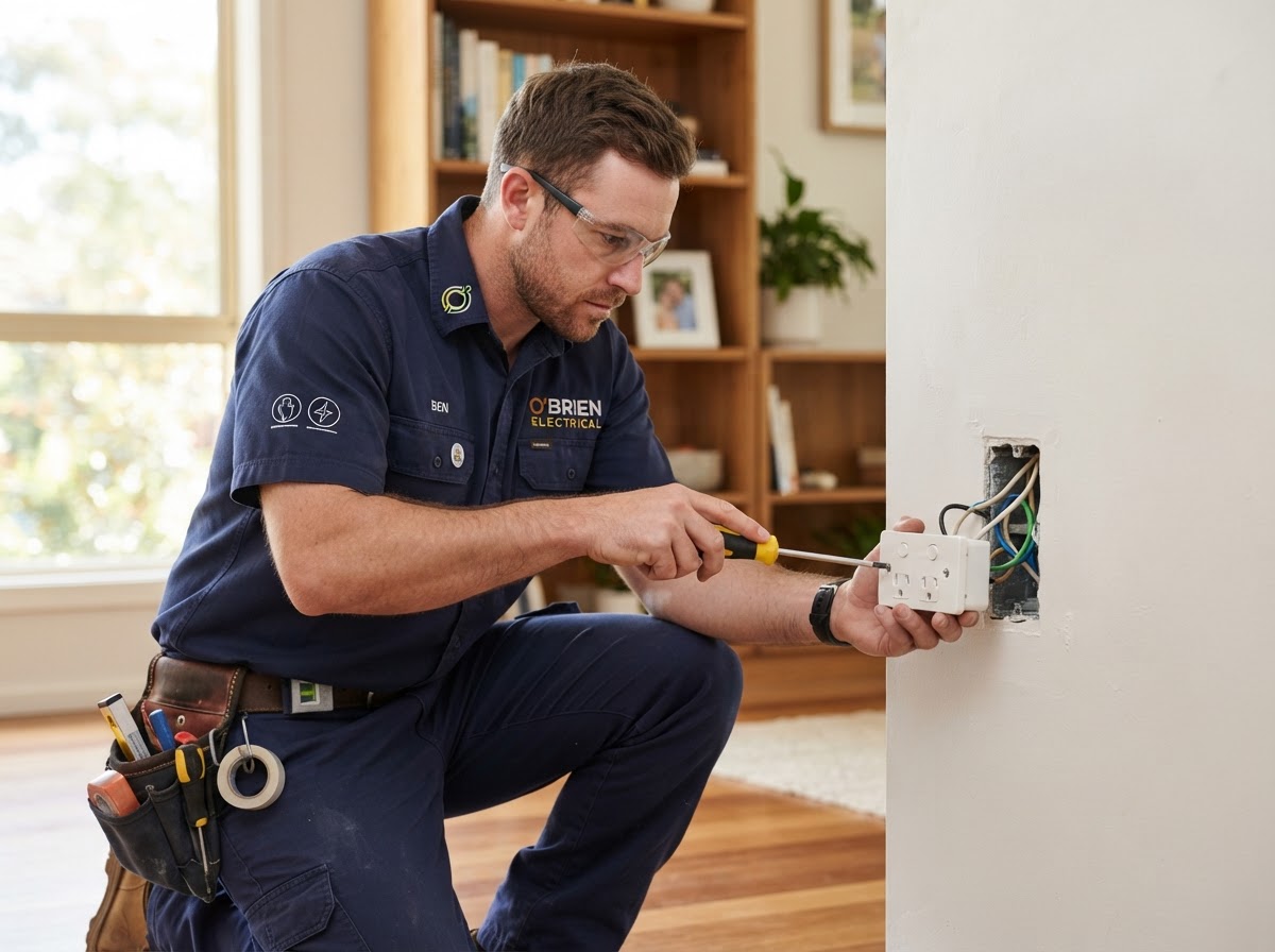 Electrician installing a new power point outlet