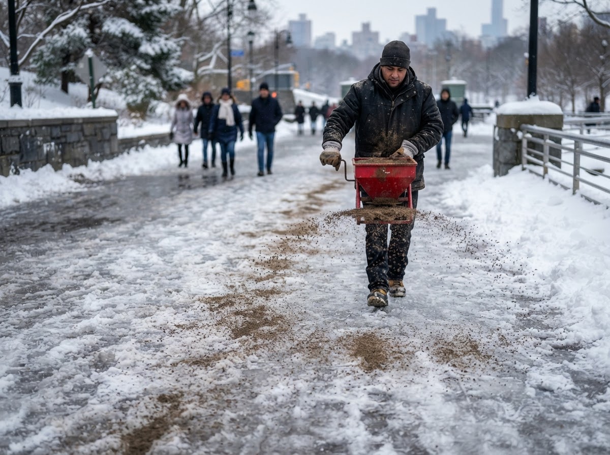 Sanding for traction on icy surfaces