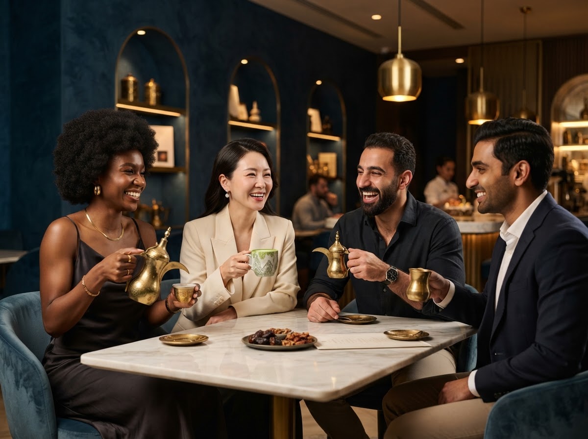 Guests enjoying Yemeni coffee together at Sabah Coffee Co.