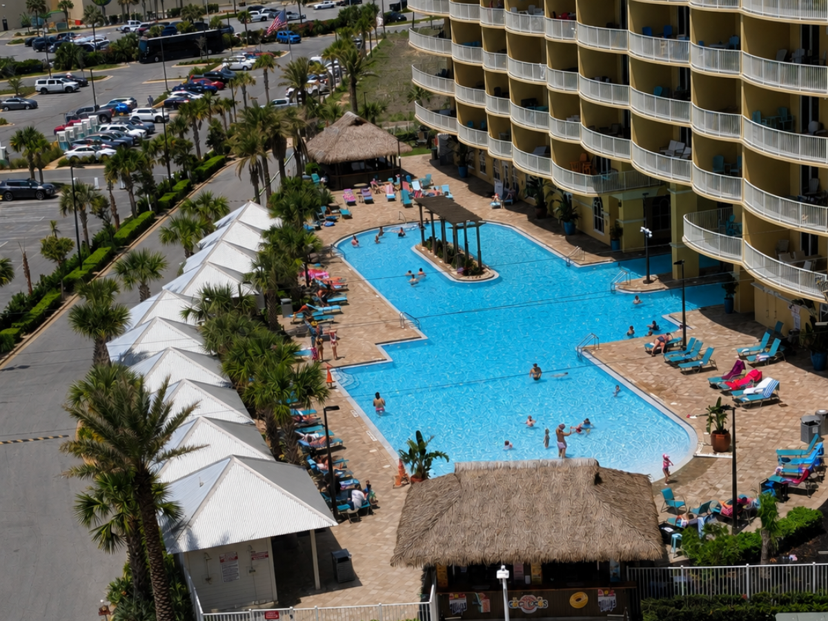 Commercial pool service in Cypress community pool kept clean and balanced for guests