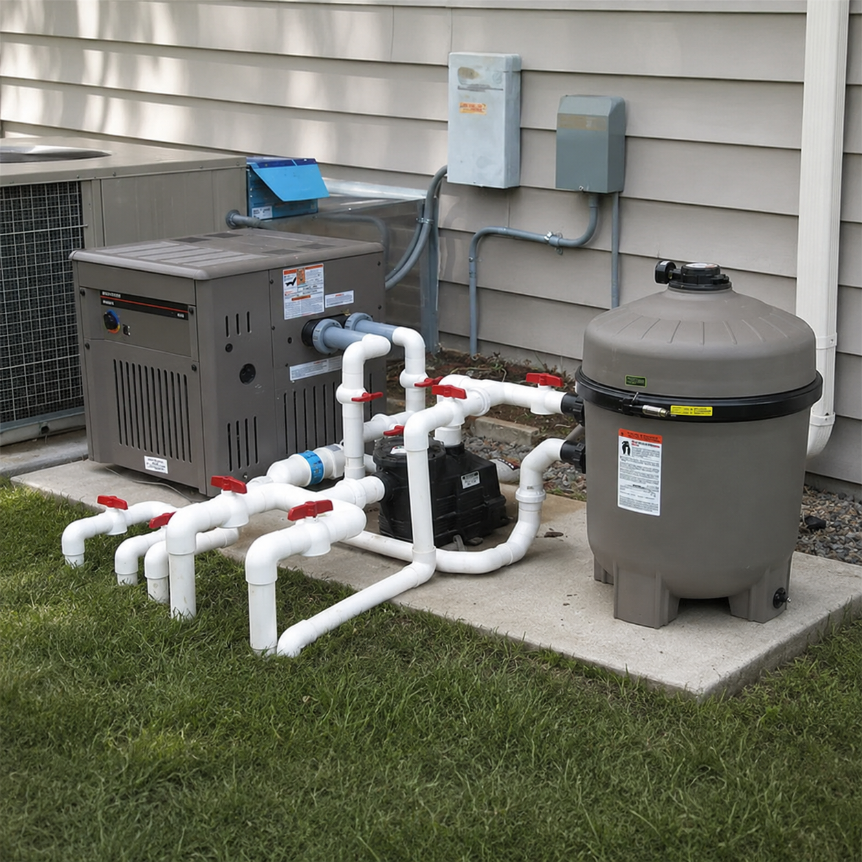 Gas pool heater and equipment pad installation diagnosed and serviced in Cypress TX