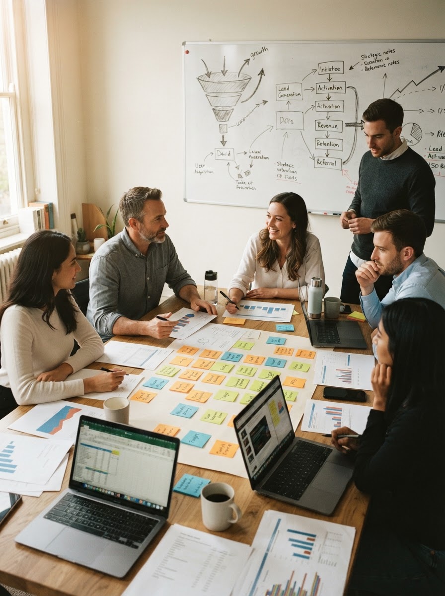 Sesión de estrategia Click Clack — mesa de trabajo