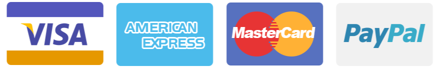 Visa, Mastercard, Amex, Discover, PayPal accepted