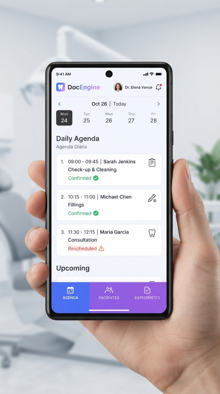 App del Doctor de DocEngine en teléfono