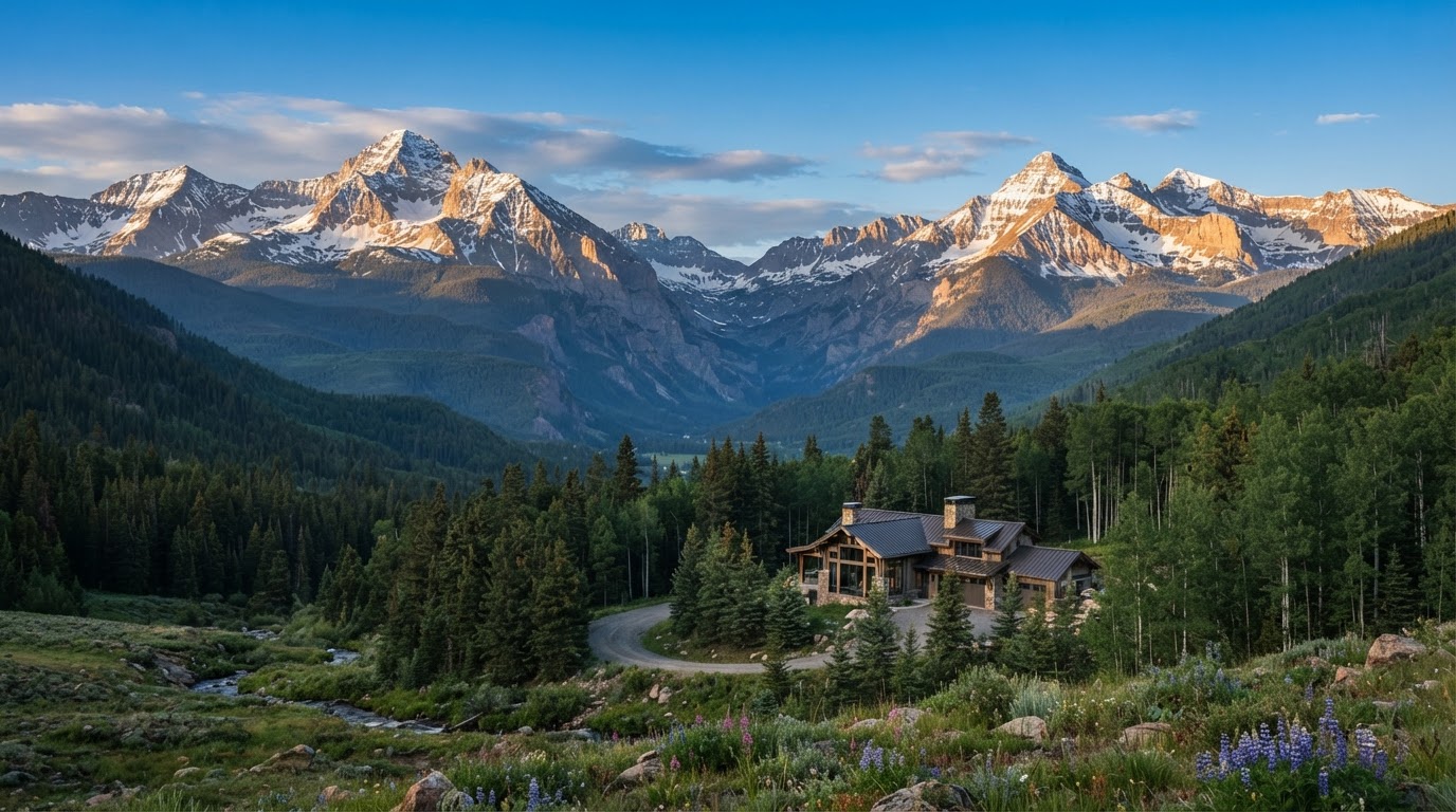 Colorado Rocky Mountain peaks at golden hour in the Mountain Man Painting service area
