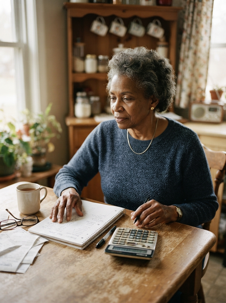 A senior on a fixed income budgeting carefully