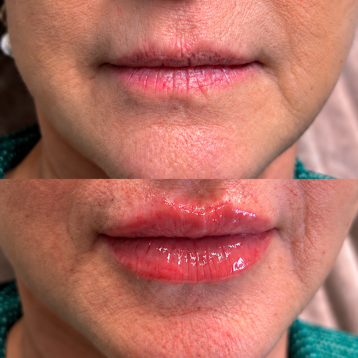 Real client lip filler before and after result at Onsite Wellness Now in Orange, CA