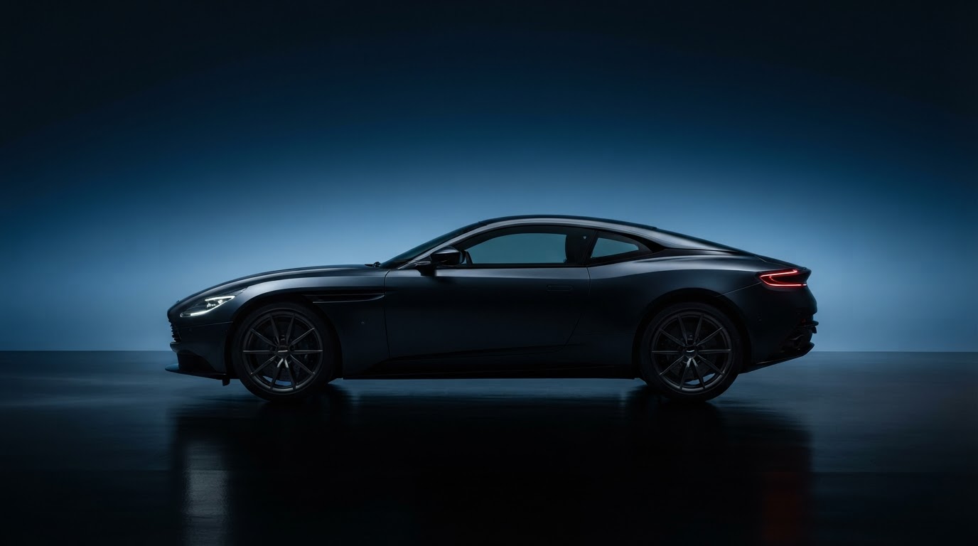 Modernes Auto im Studio mit blauer Beleuchtung