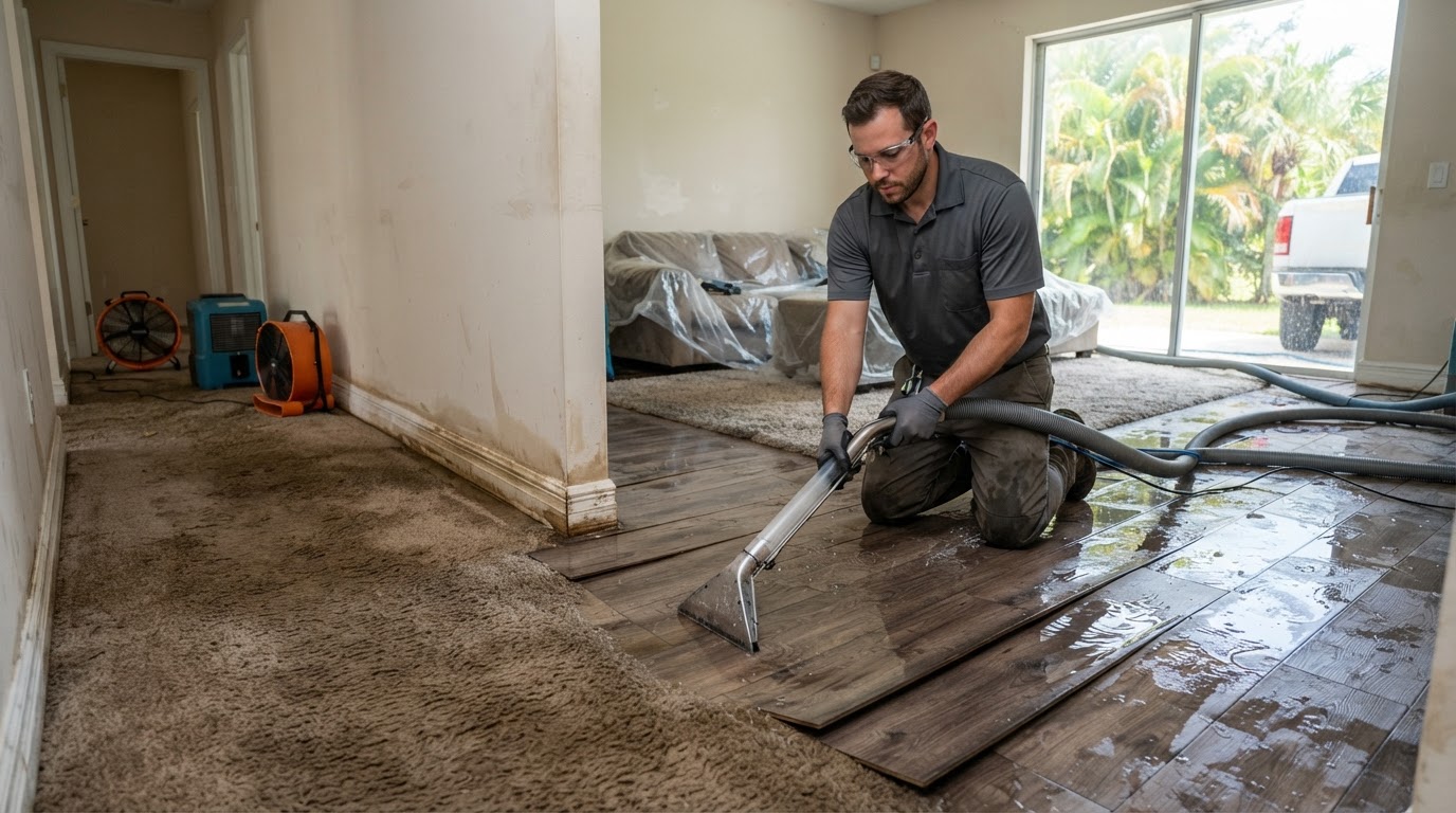 Water extraction on wet residential flooring in a Davenport FL property