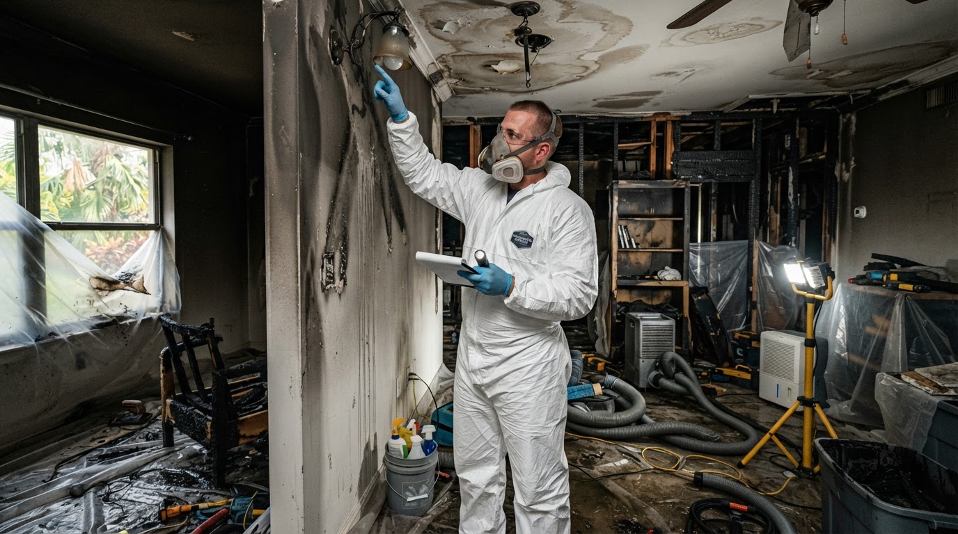 Fire and smoke damage restoration scene in a Fort Meade FL property