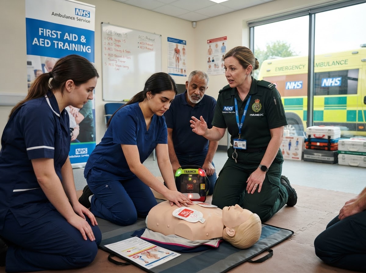 On Scene Medical instructors giving hands-on AED first aid training