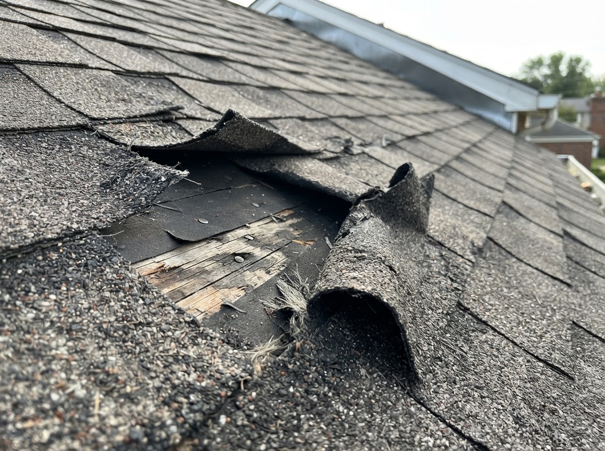 Wind Damage on an Oklahoma roof