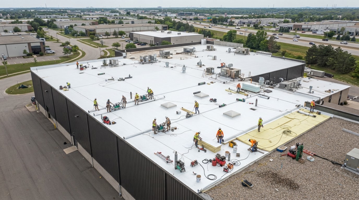 Commercial flat roof installation