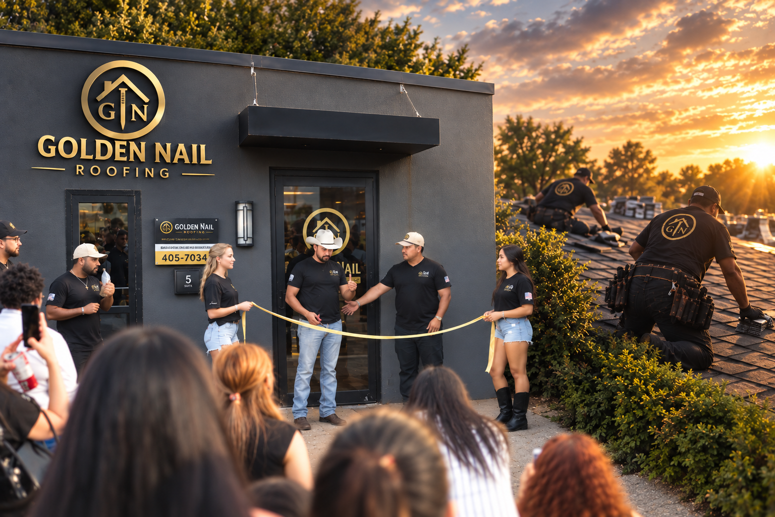 Golden Nail Roofing Oklahoma grand opening and team