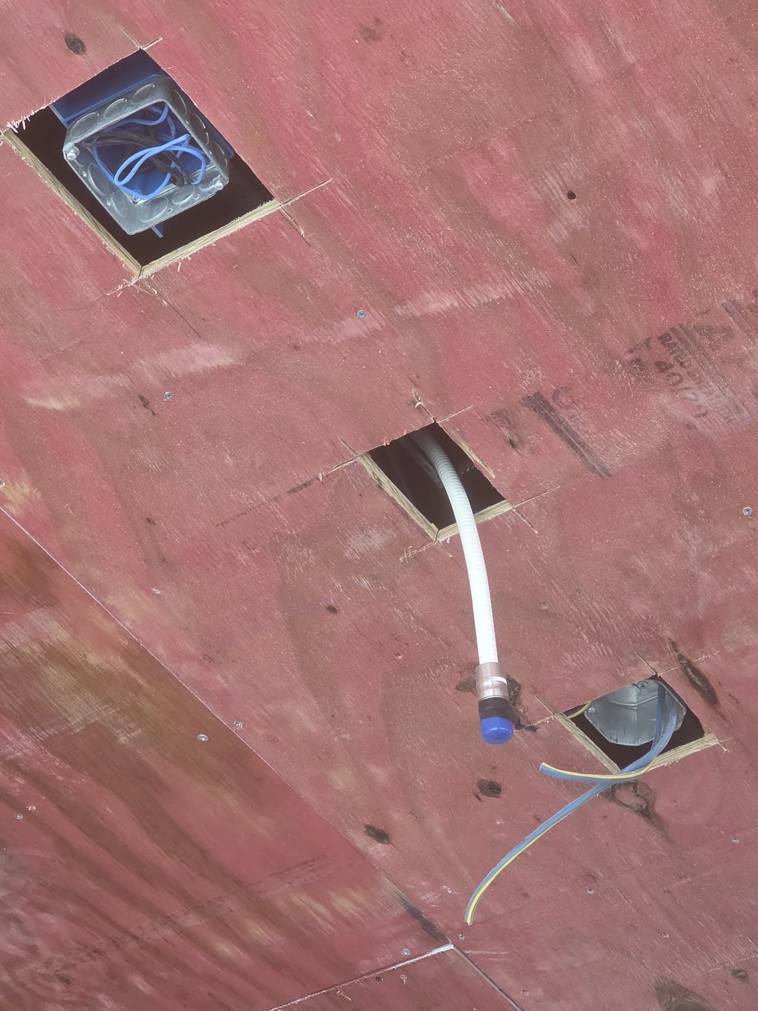 Ceiling plywood backing and precision junction box cutouts for finish carpentry in Winston-Salem NC