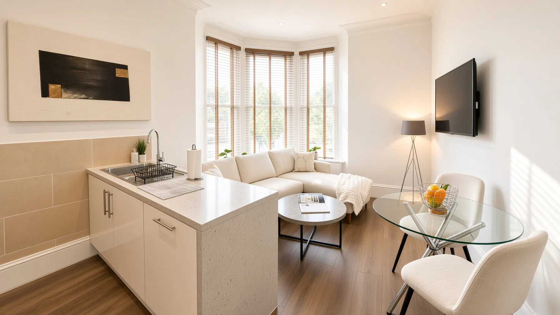 Spacious bright lounge and living area at The Residences Aberdeen
