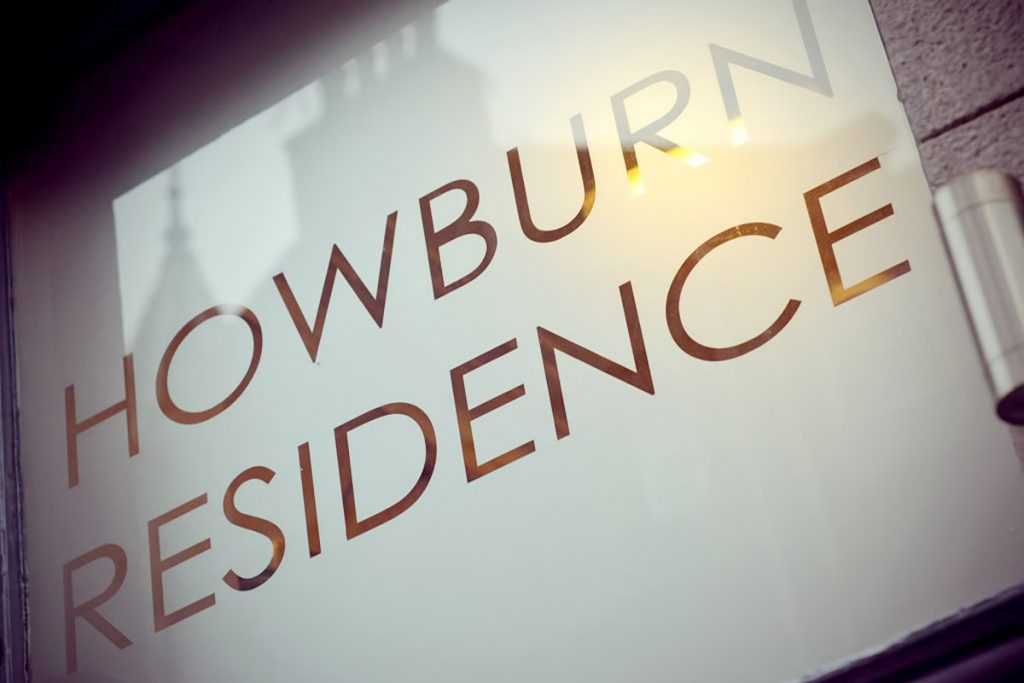 Howburn Residence engraved glass entrance at 7 Howburn Place Aberdeen
