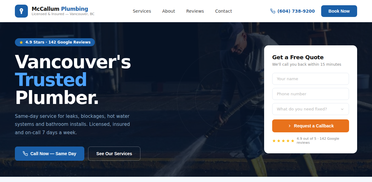 McCallum Plumbing website built by Flowpoint7