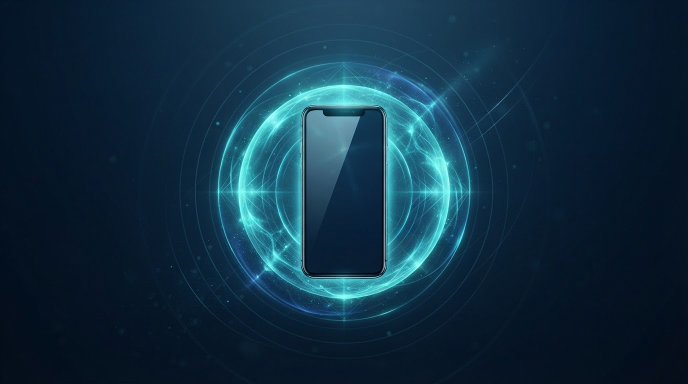 Omnia Radiation Balancer harmonizing EMF fields around a smartphone