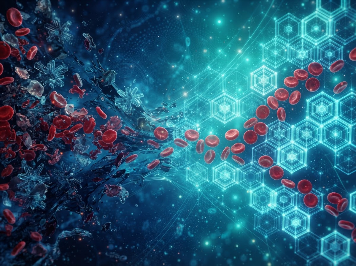 Microscope imaging of structured water and blood cells harmonized by Omnia