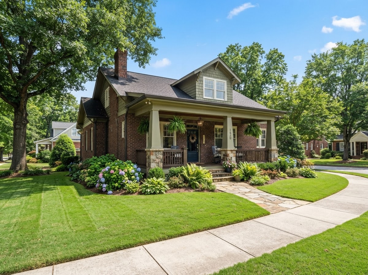 Charming craftsman style suburban home with front porch