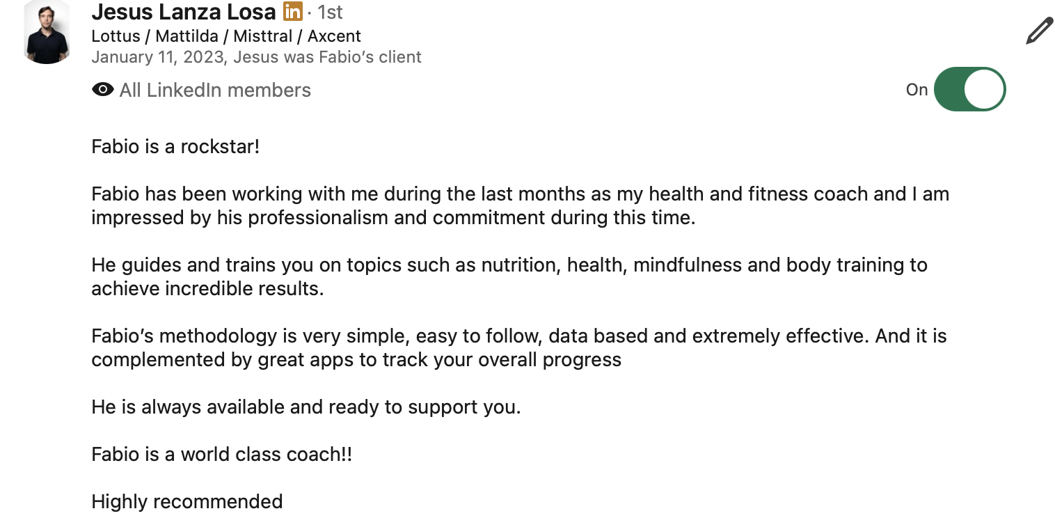 Jesus Lanza Losa recommendation on LinkedIn for Fabio Bonanno