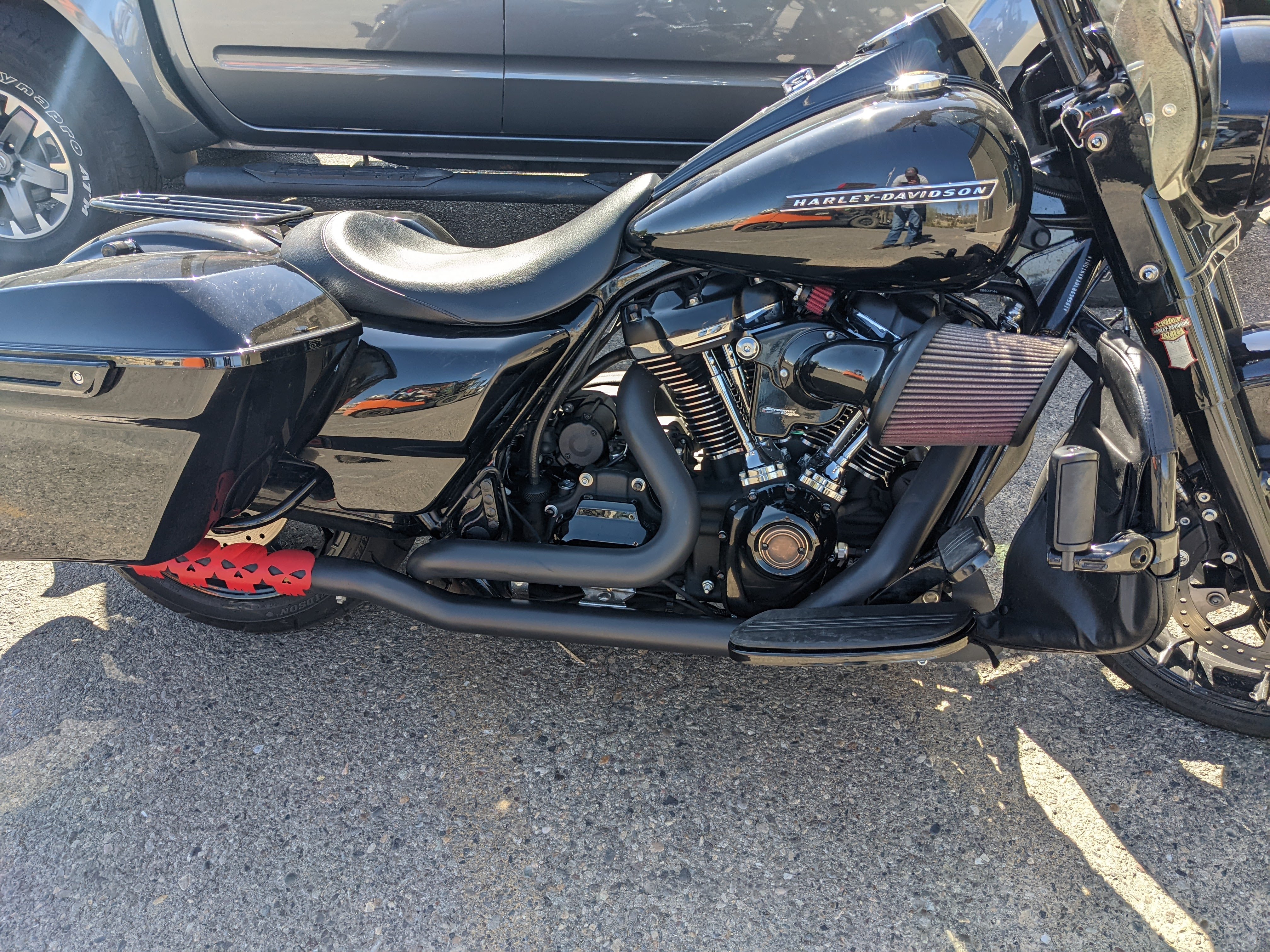Harley-Davidson motorcycle with custom Cerakote exhaust pipes and heat shields