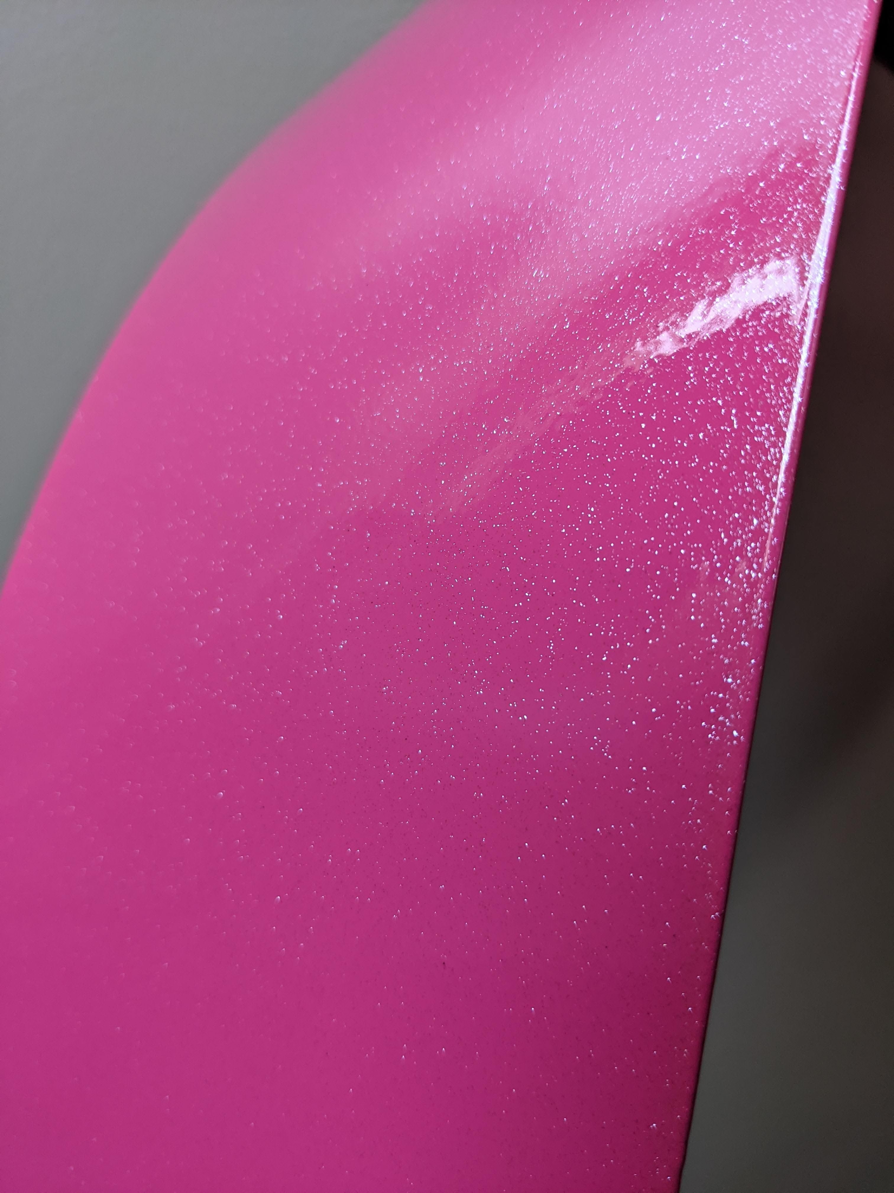 Sparkle metallic flake magenta pink powder coat sample with high gloss finish