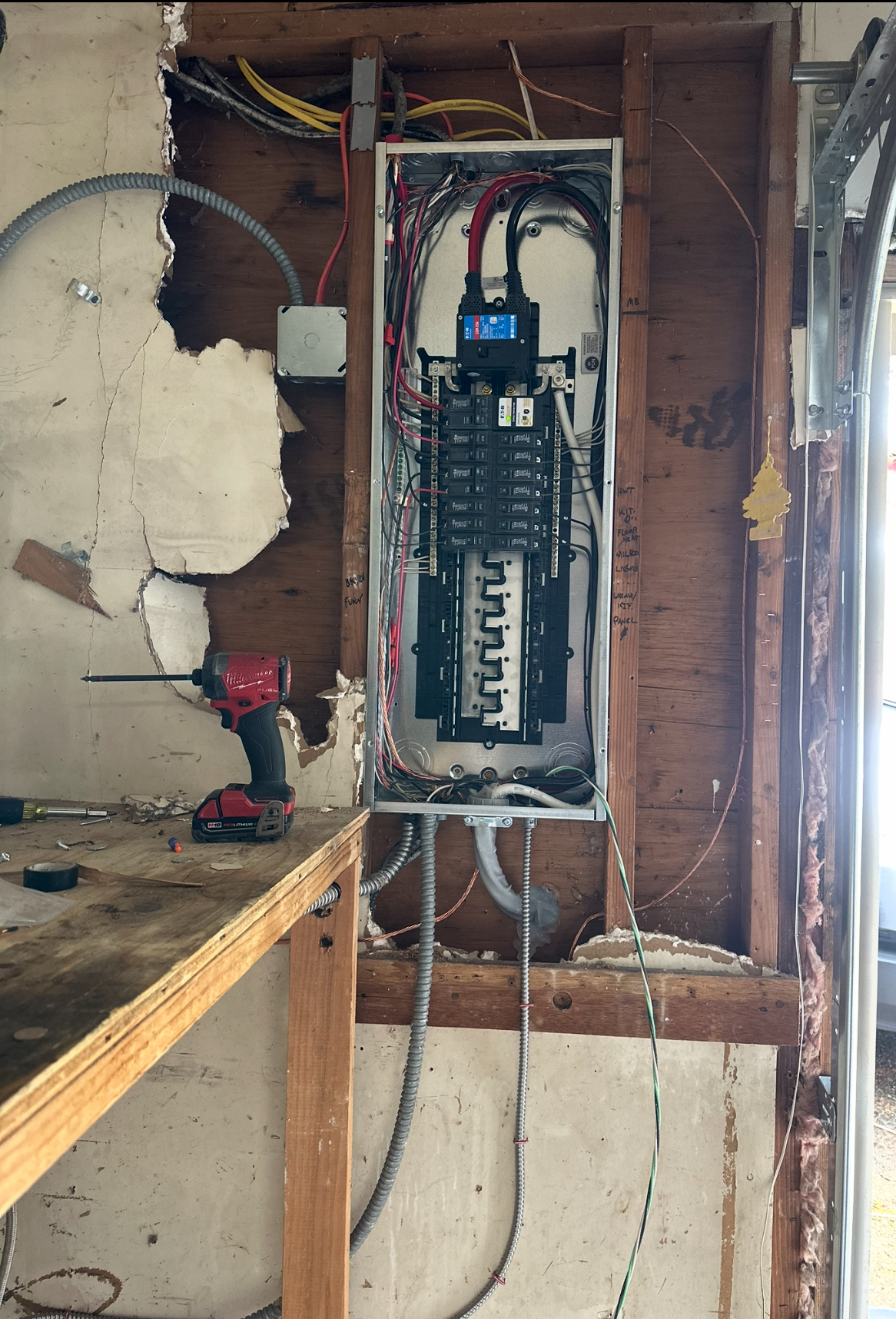 Panel rebuild, wiring diagnostics, and feeder replacement in progress.