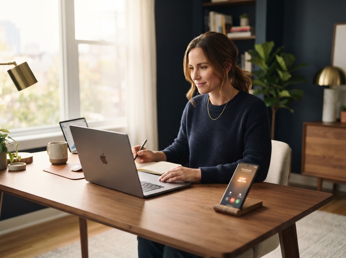 Business owner staying productive while GetJarvis handles calls