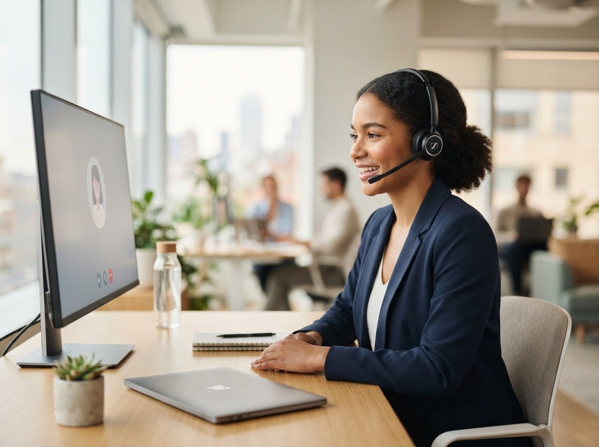 Virtual receptionist answering a business call
