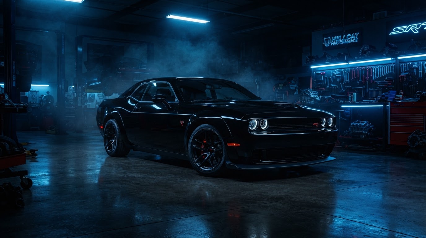 Hellcat Challenger in performance shop
