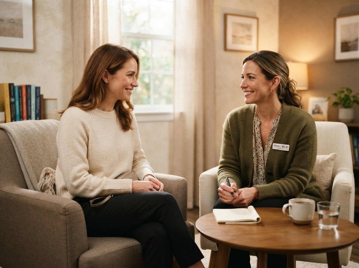 Nurse practitioner in an unhurried perimenopause consultation with a patient