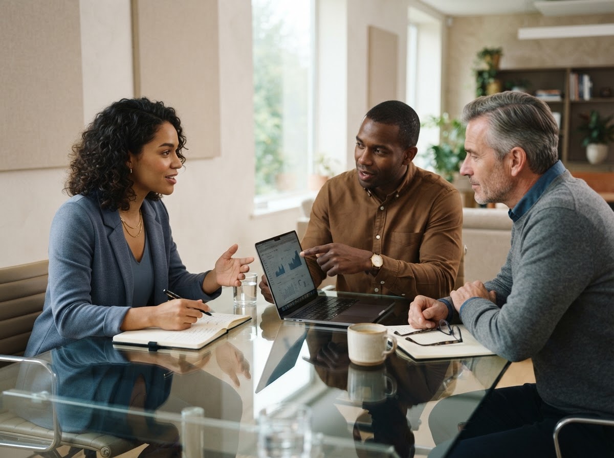 Consulting leadership evaluating operational frameworks