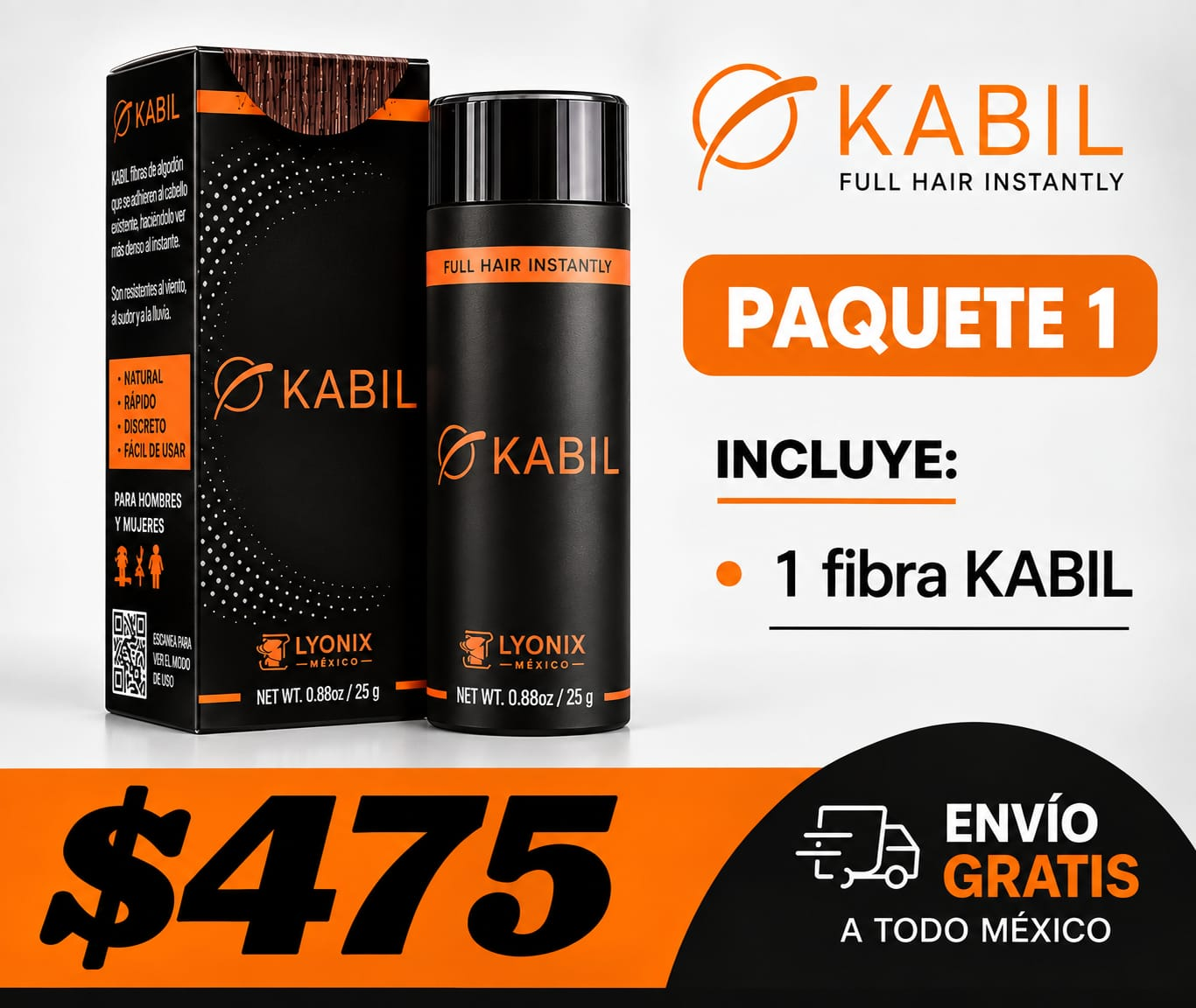 Paquete 1 KABIL - 1 Fibra Capilar Densificadora KABIL