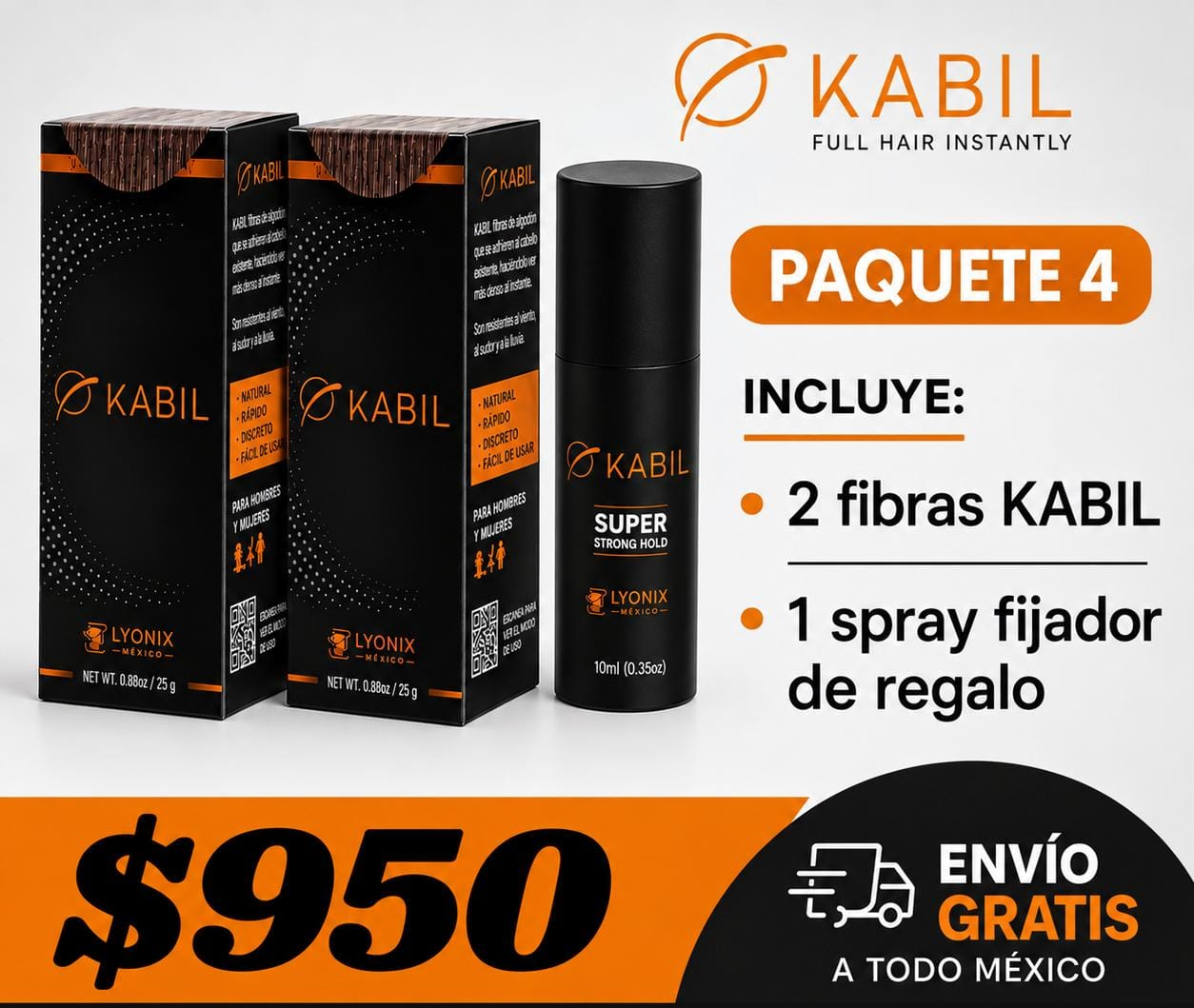 Paquete 2 KABIL - 2 Fibras KABIL y 1 Spray Fijador de Regalo