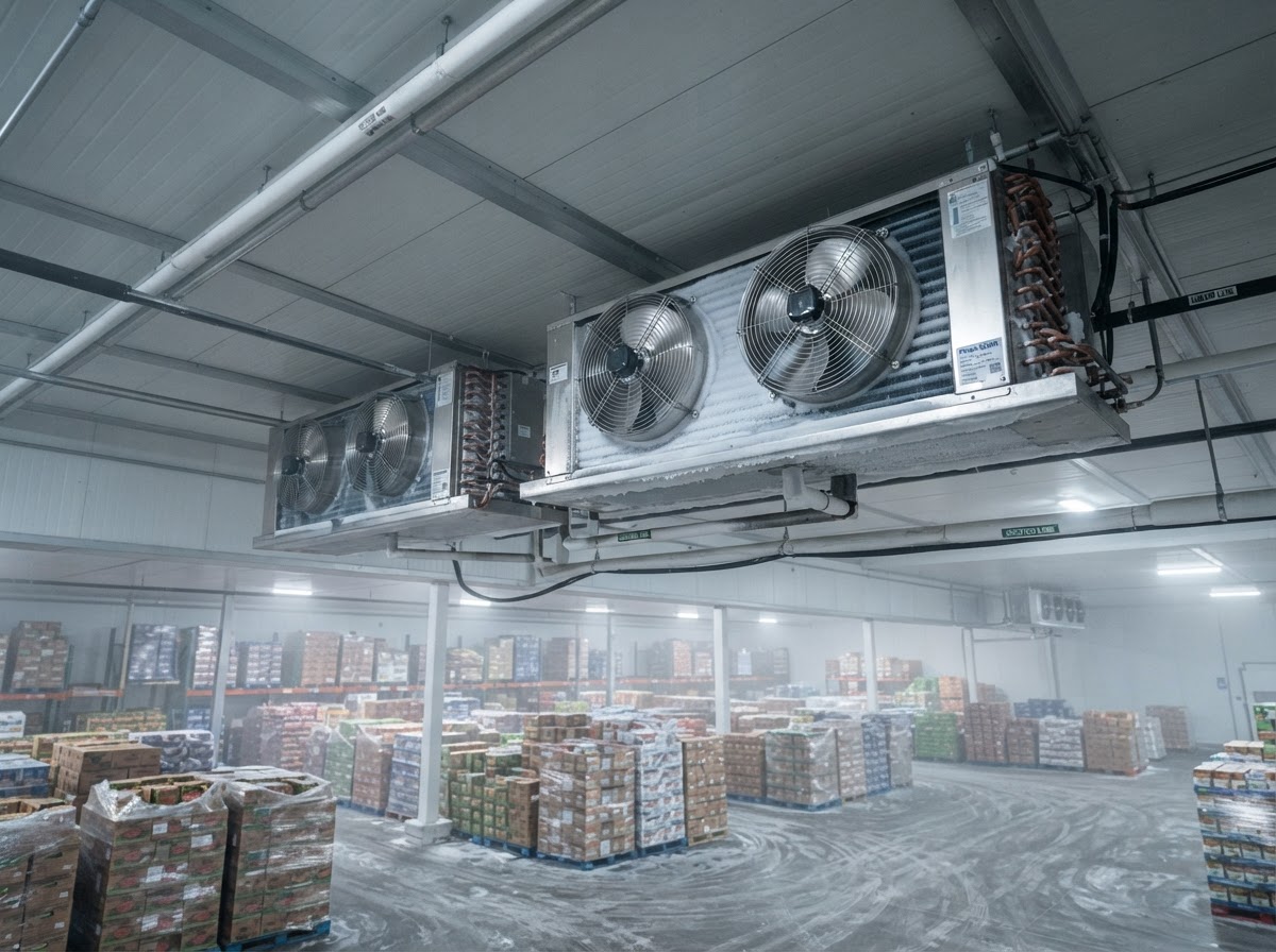 Hűtött térbe szerelt mennyezeti elpárologtató egységek ventilátorokkal