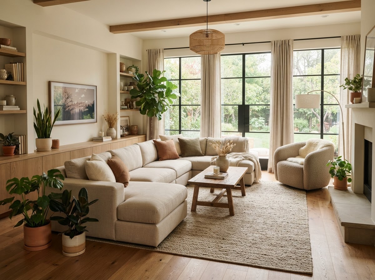 A warm, comfortable shared living room at a Fox Homestead residence