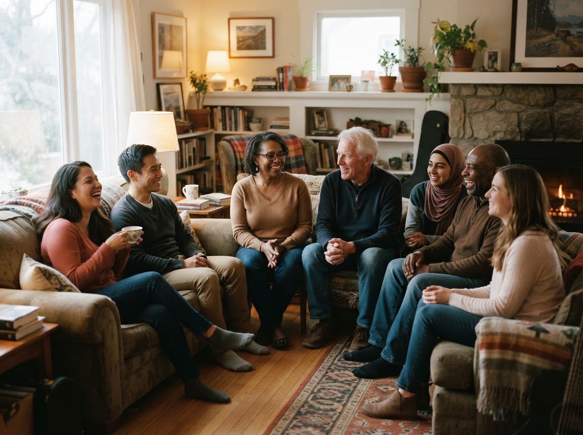 Residents sharing a warm moment in a Fox Homestead shared home
