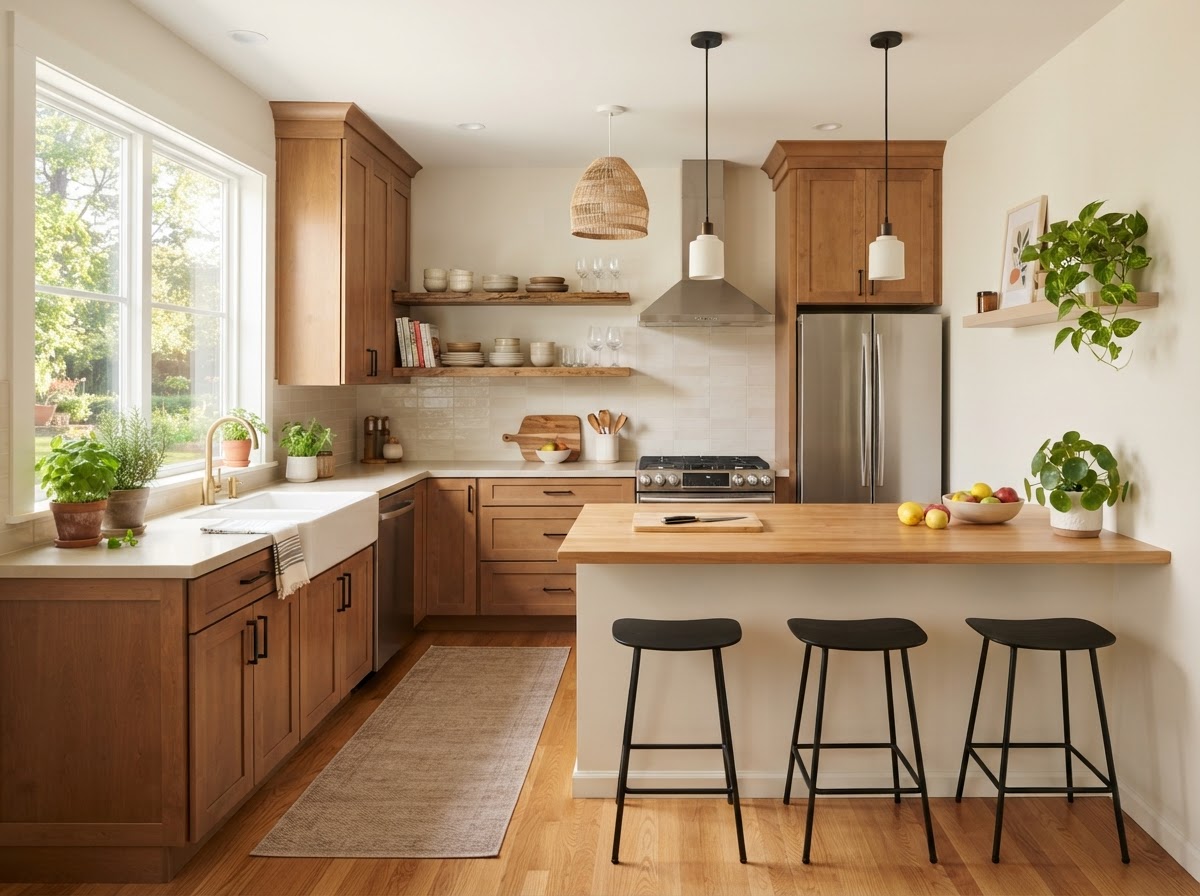 A bright, clean shared kitchen in a Fox Homestead home