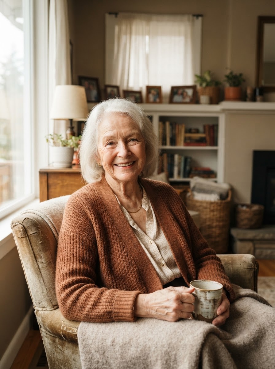A warm portrait of a senior resident at a Fox Homestead home