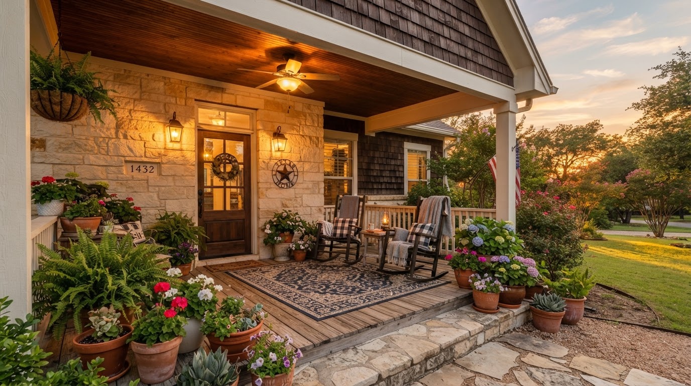 A welcoming front porch at a Fox Homestead residence
