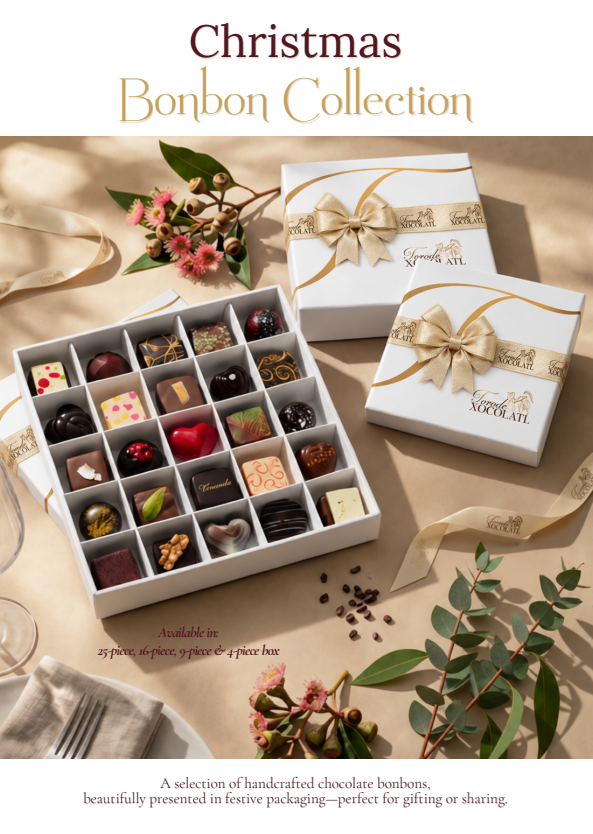 Torode Xocolatl Christmas Bonbon Collection — handcrafted chocolate bonbons in festive packaging