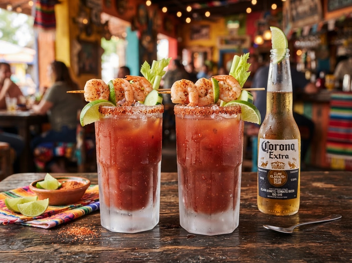 Ice-cold Mexican beers and micheladas with Tajín rim and lime