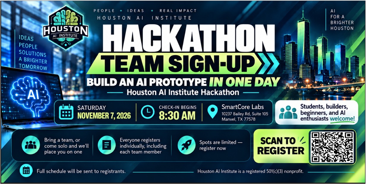 Houston AI Institute Hackathon participant sign-up flyer