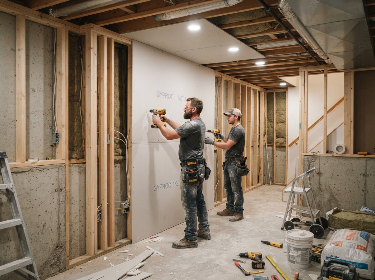 Basement drywall installation and finishing in Waldorf