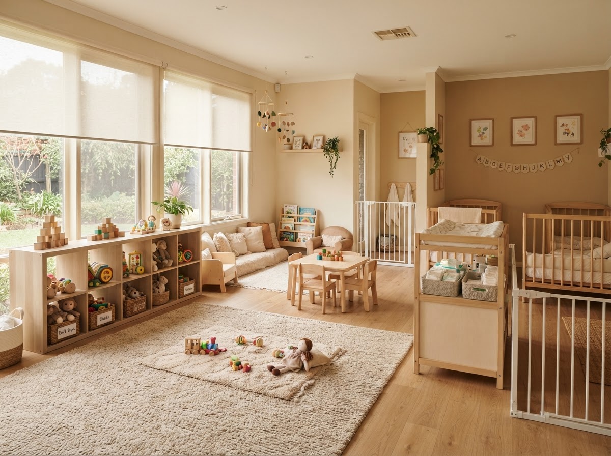 Cozy infant and toddler room