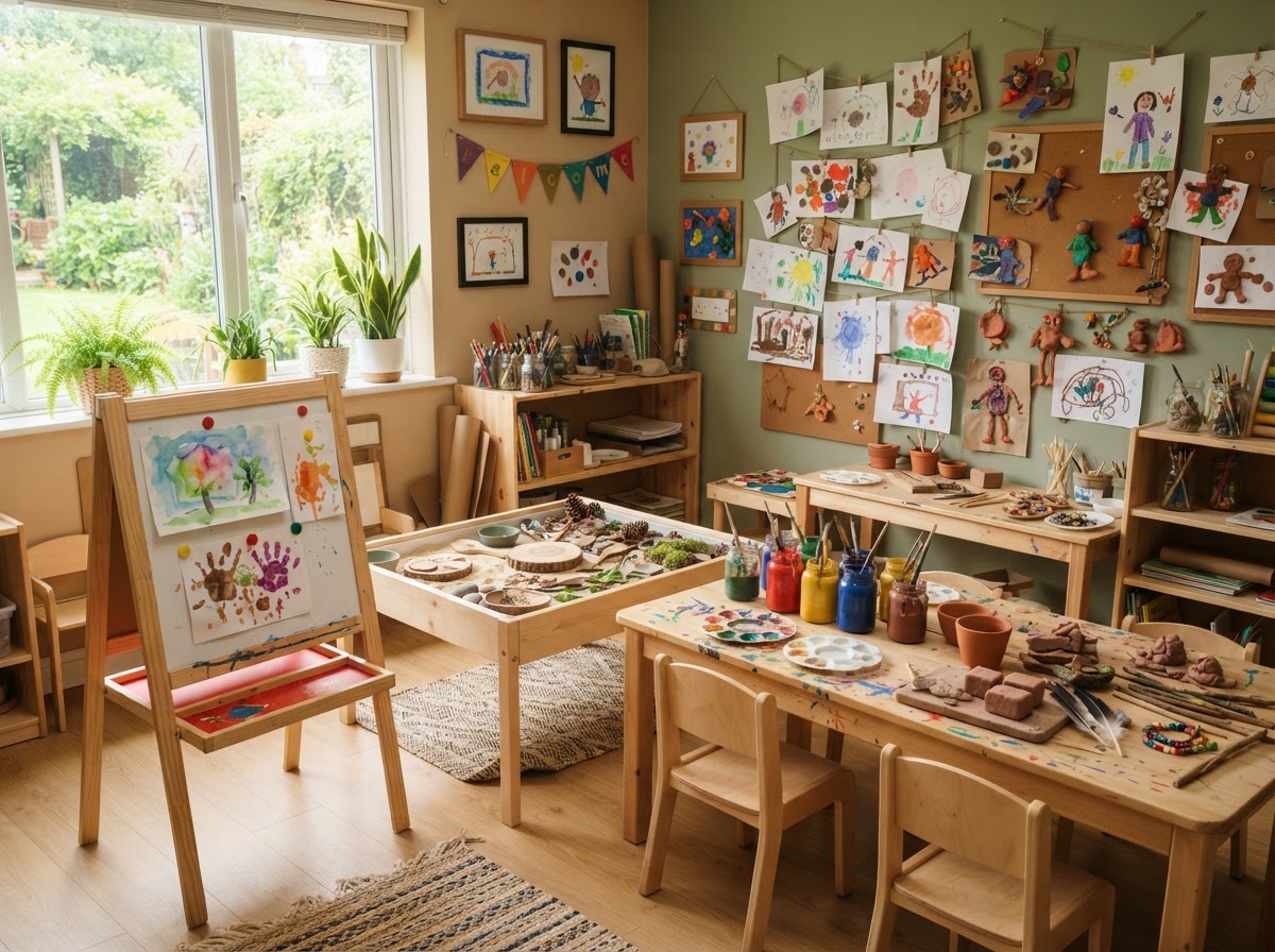 Art and sensory activity area with easels