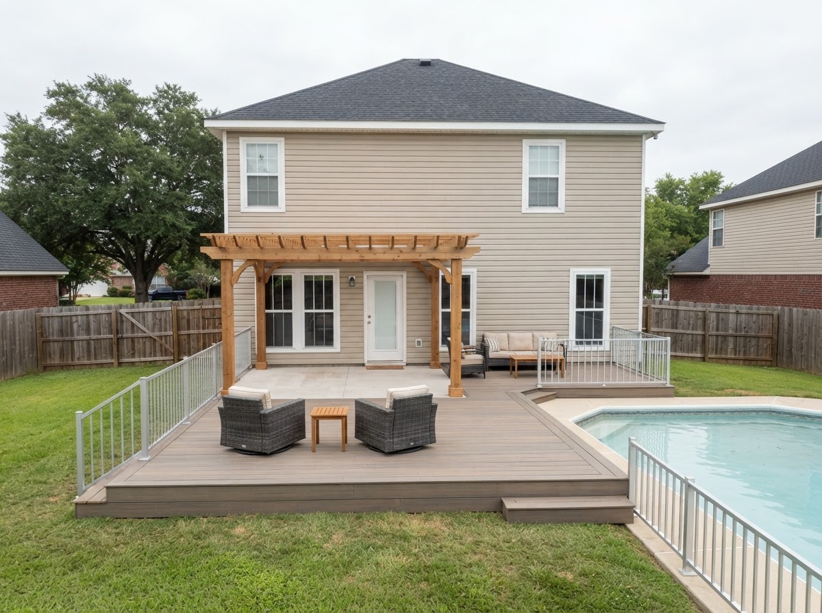 After pool deck and outdoor living construction in Laurel, Maryland