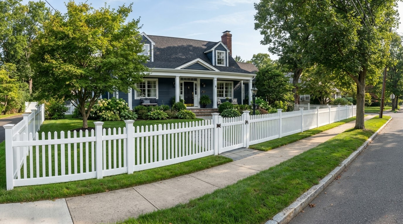 vinyl picket fence installation at a residential property in Silver Spring Maryland